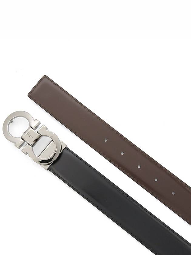 Double Gancini Reversible Leather Belt Black Auburn - SALVATORE FERRAGAMO - BALAAN 5