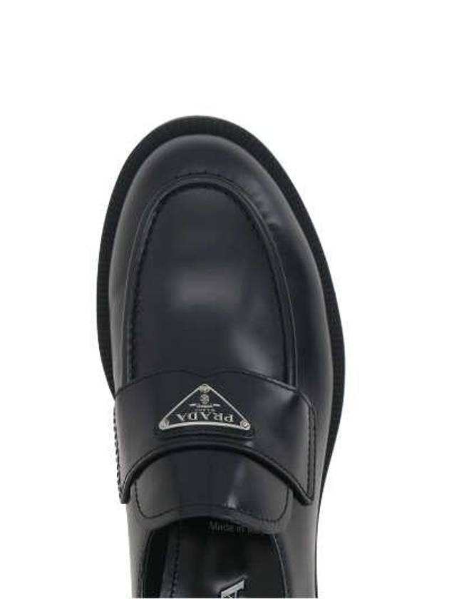 Triangular logo brushed leather loafers black - PRADA - BALAAN 5