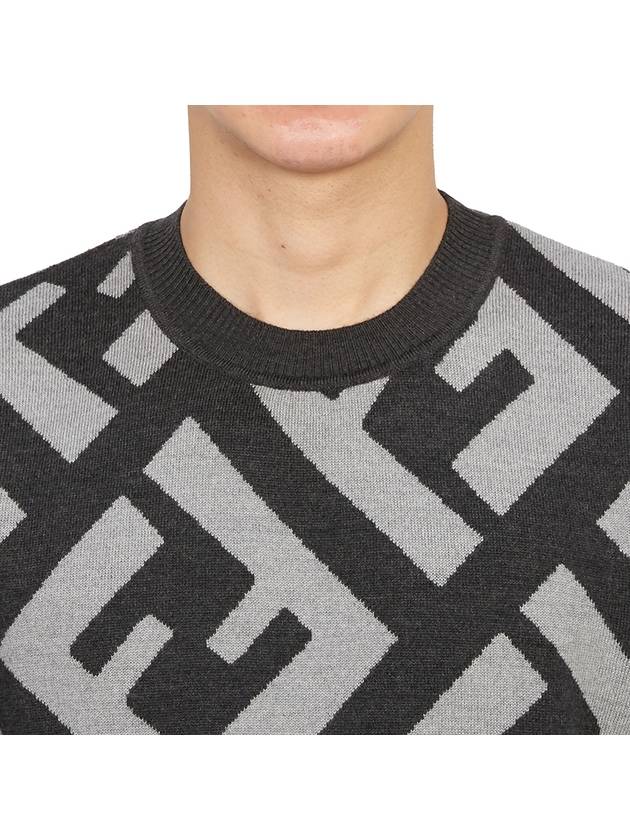 Monogram Jacquard Wool Crewneck Knit Top Grey - FENDI - BALAAN 7