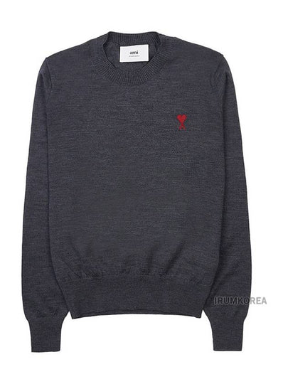 Heart Embroidered Logo Crew Neck Knit Top Heather Grey - AMI - BALAAN 2