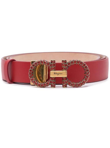 Ferragamo Women's Crystal Stud Gancini Leather Belt 746842 BPG - SALVATORE FERRAGAMO - BALAAN 1