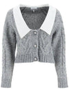 contrast collar cable knit cardigan gray - GANNI - BALAAN.