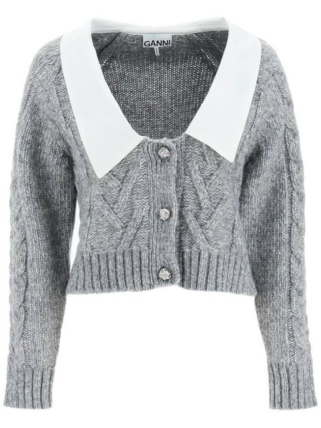 Chunky Cable Cardigan Grey - GANNI - BALAAN 1