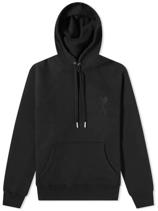 Heart Logo Cotton Hoodie Black - AMI - BALAAN 1