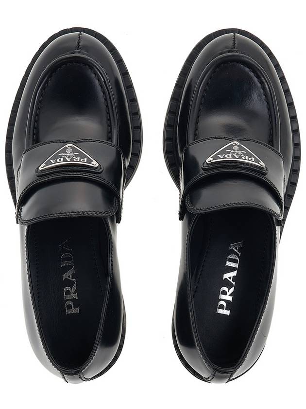 Triangle Logo Chocolate Brushed Leather Loafers Black - PRADA - BALAAN 7