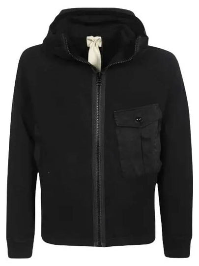 Garment Dyed One-Pocket Cotton Zip Up Hoodie Black - TEN C - BALAAN 2