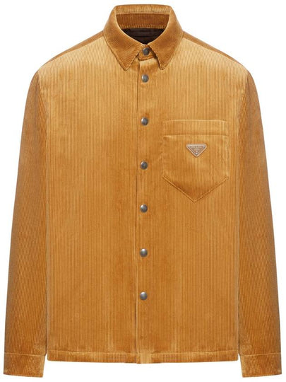 Corduroy Enamel Triangle Logo Long Sleeve Shirt Brown - PRADA - BALAAN 2