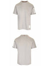 4-Bar Striped Cotton Short Sleeve T-Shirt Light Grey - THOM BROWNE - BALAAN 5