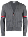 RWB V-neck Striped Virgin Wool Cardigan Grey - THOM BROWNE - BALAAN 2