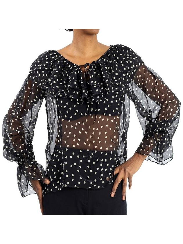 Women's Ruffle Detail Polka Dot Blouse Black - SAINT LAURENT - BALAAN 2