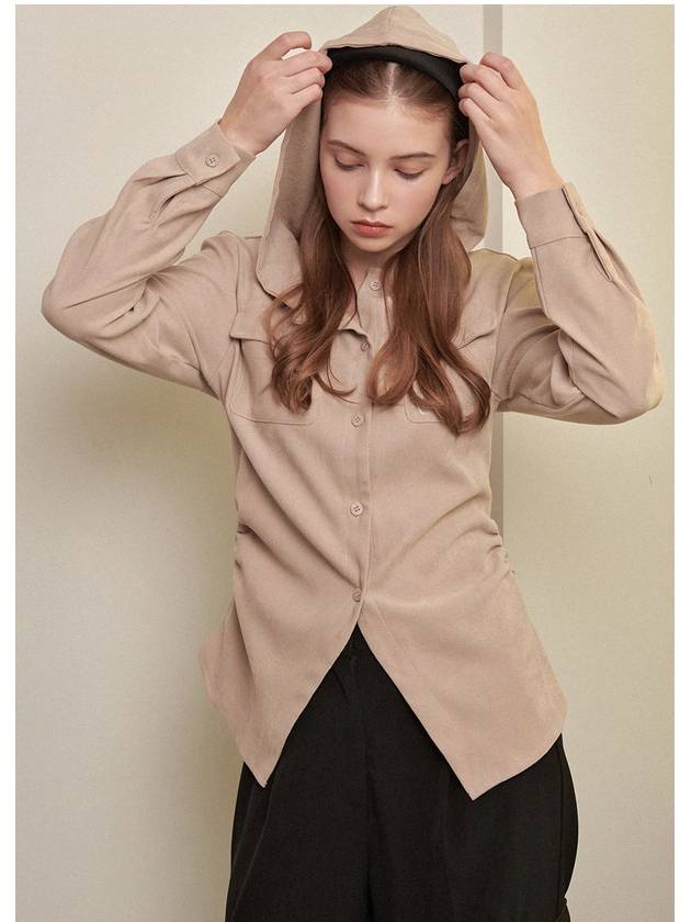 Women's Adore Side Shirring Hooded Blouse Beige - MICANE - BALAAN 5