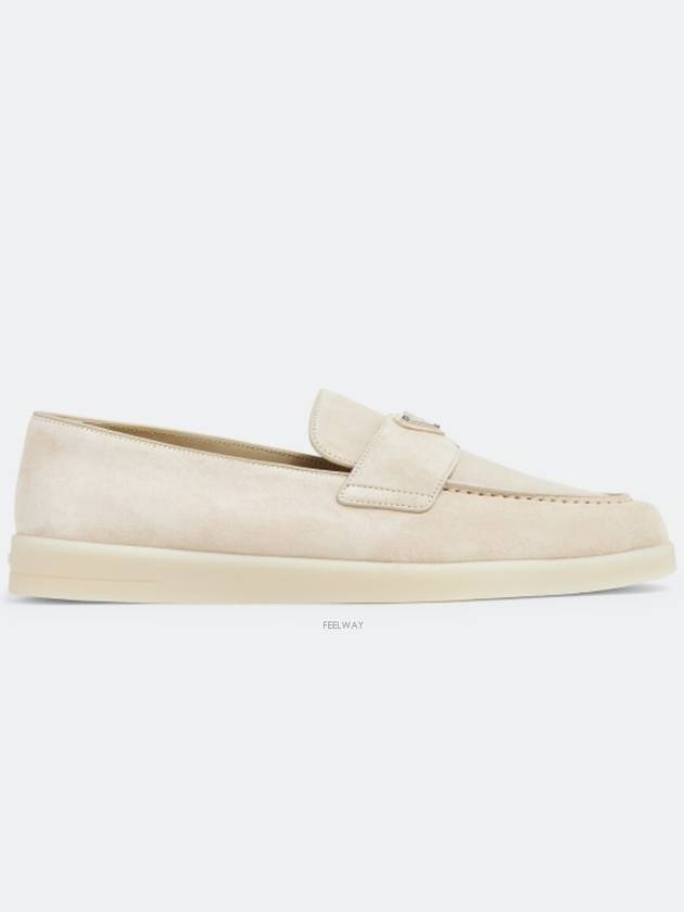 Triangle Logo Suede Loafers Beige - PRADA - BALAAN 4