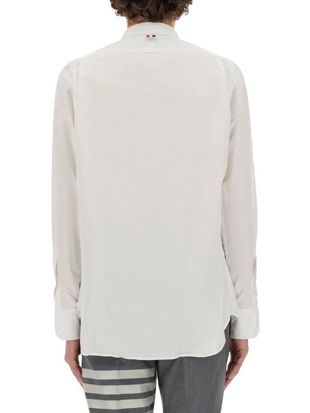 Men's Grosgrain Placket Solid Poplin Long Sleeve Shirt White - THOM BROWNE - BALAAN 4