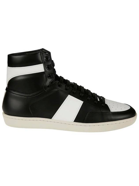 Men's White Line Leather High Top Sneakers Black - SAINT LAURENT - BALAAN.