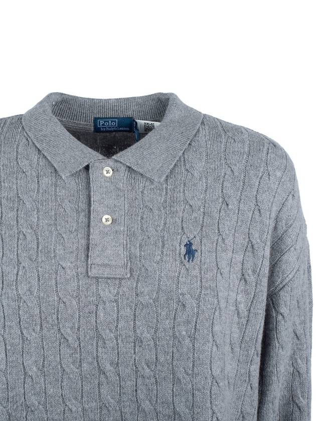 Ralph Lauren Gray Wool And Cashmere Braided Polo Shirt - RALPH LAUREN - BALAAN 3