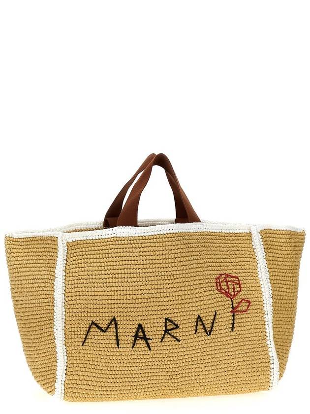 Medium Raffia Shopper Tote Bag Beige - MARNI - BALAAN 4