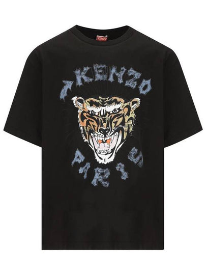 Tiger Logo Printed Cotton Short Sleeve T-Shirt Black - KENZO - BALAAN 2