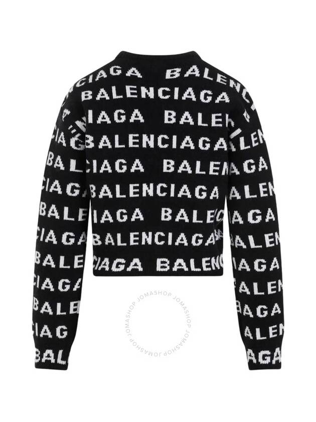 Intarsia All-Over Logo Crew Neck Knit Top Black - BALENCIAGA - BALAAN 3