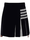 Women's Diagonal Oxford Pleated Mini Skirt Navy - THOM BROWNE - BALAAN.