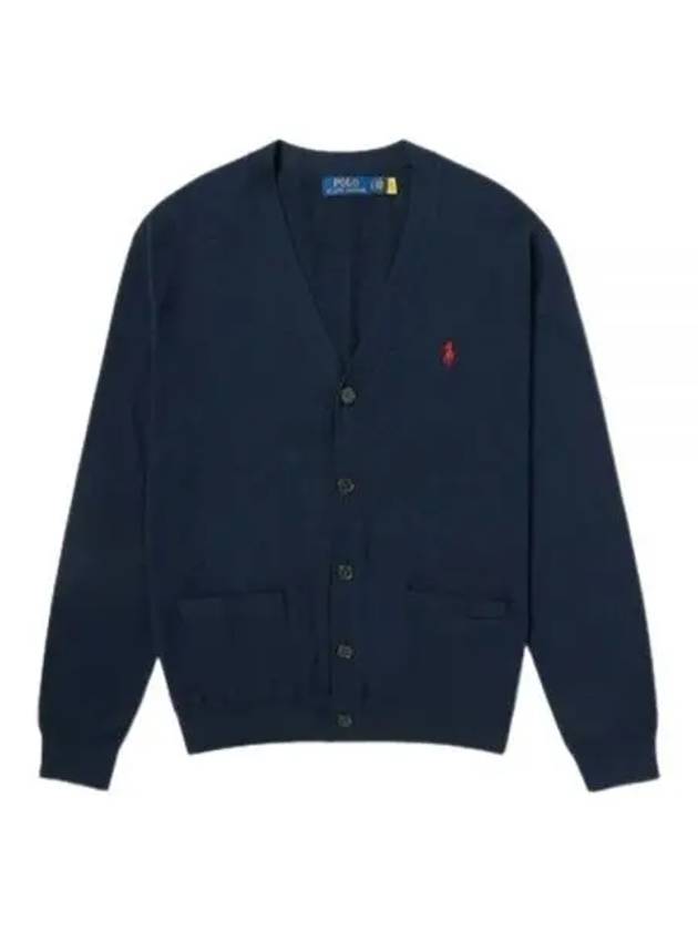 V-Neck Embroidery Logo Cardigan Navy - POLO RALPH LAUREN - BALAAN 2