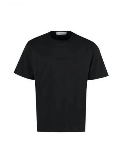 Micro Embroidered Logo Cotton Jersey Short Sleeve T-Shirt Black - STONE ISLAND - BALAAN 2