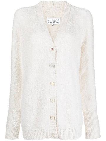 V-Neck Stitch Oversized Knit Cardigan White - MAISON MARGIELA - BALAAN 1