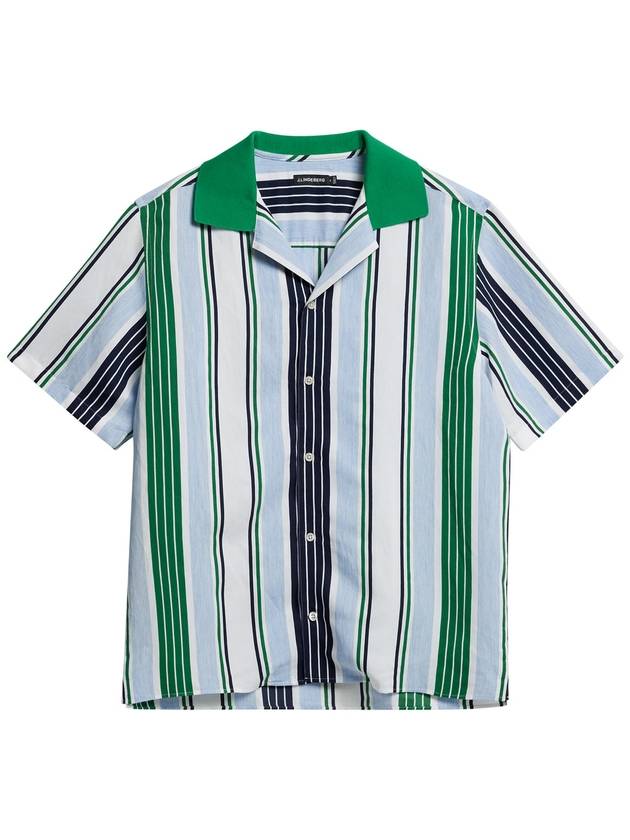 Skala Knit Collar Striped Short Sleeve Shirt Estate Blue - J.LINDEBERG - BALAAN 2