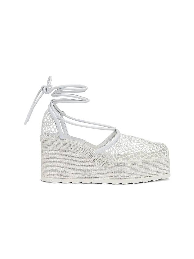 Stretch Mesh Espadrille Wedge Heels Optic White - BOTTEGA VENETA - BALAAN 1