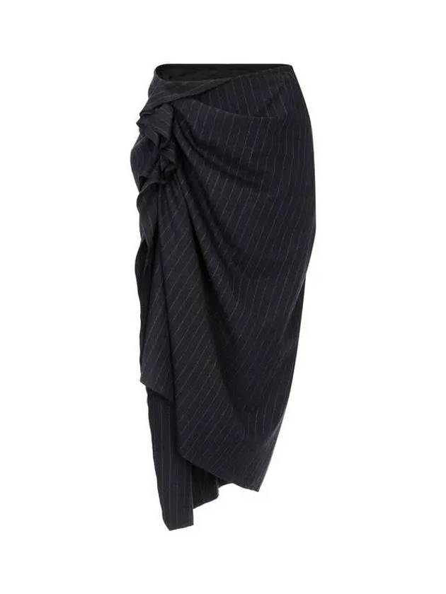 Women s Striped Wool Ruffle Skirt Charcoal - DRIES VAN NOTEN - BALAAN 1