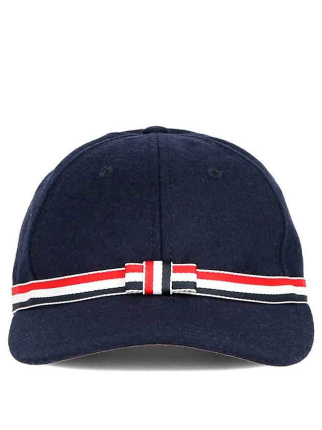 Bow Grosgrain Wool Flannel Ball Cap Navy - THOM BROWNE - BALAAN.