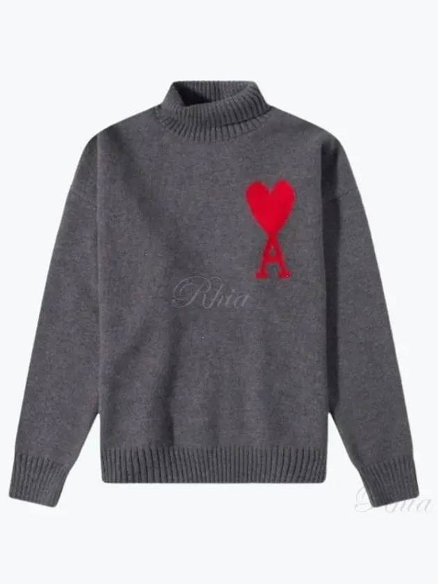 Big Heart Logo Wool Knit Turtleneck Grey - AMI - BALAAN 2