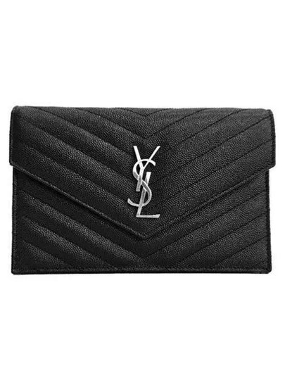 Cassandre Envelope Chain Shoulder Bag In Grain De Poudre Leather Noir - SAINT LAURENT - BALAAN 2