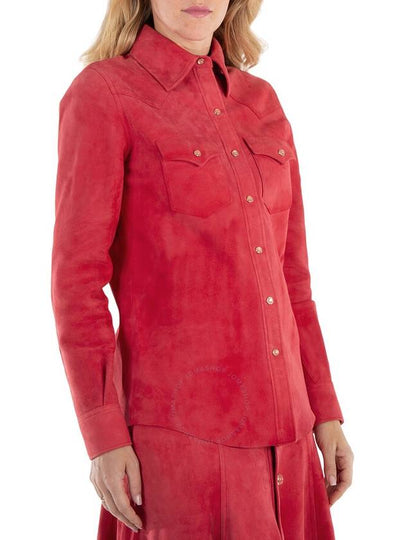 Chloe Scarlet Red Suede Long-Sleeve Shirt, Brand Size 36 (US Size 4) - CHLOE - BALAAN 2