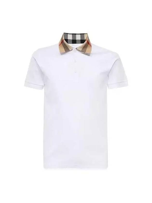 Men's Check Collar Cotton Polo Shirt White - BURBERRY - BALAAN 3