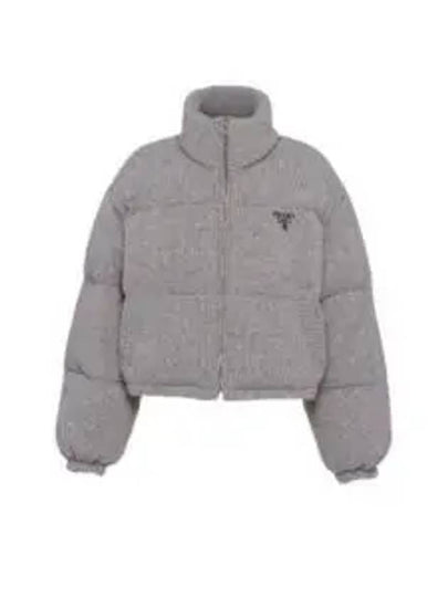 Boxy Crop Wool Cashmere Knit Puffer Padding Grey - PRADA - BALAAN 2