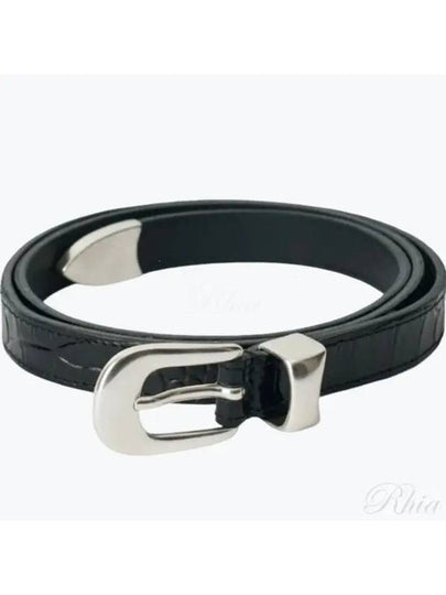 Licorice Croc Bull Hide Leather Belt Black - OUR LEGACY - BALAAN 2