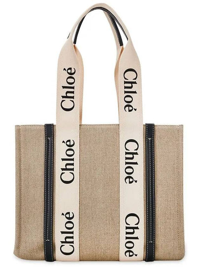 Woody Canvas Medium Tote Bag White Navy - CHLOE - BALAAN 2