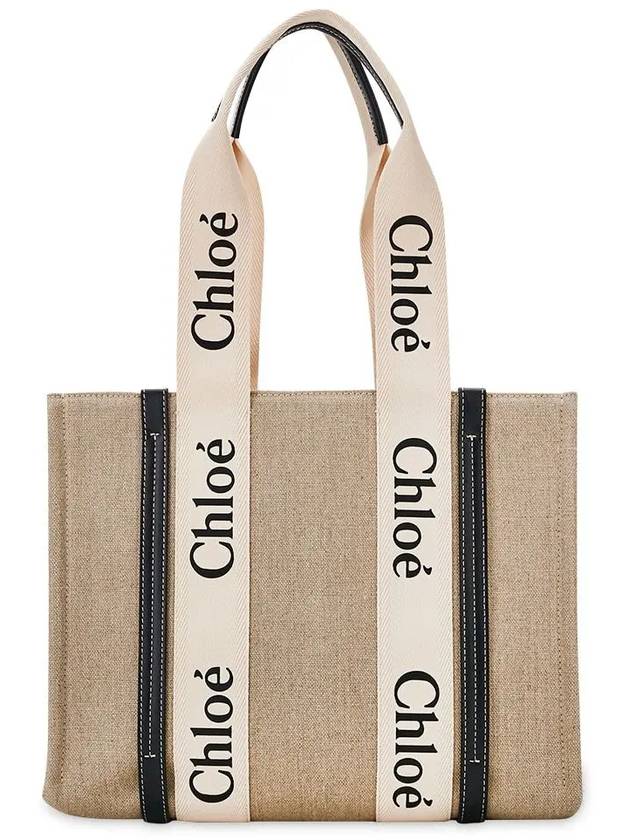 Woody Canvas Medium Tote Bag White Navy - CHLOE - BALAAN 4