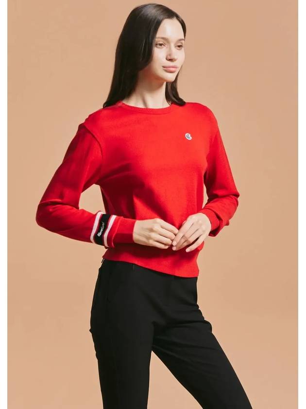 Women s Sleeve Point Round Knit Pullover Red - CLEVELAND GOLF - BALAAN 3