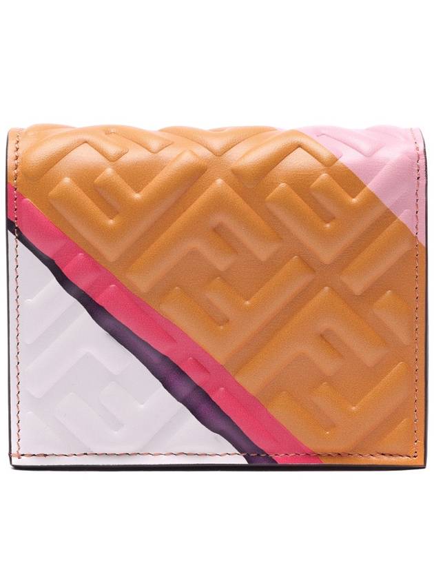 gold-plated FF embossed leather diagonal striped bi-fold wallet - FENDI - BALAAN 5