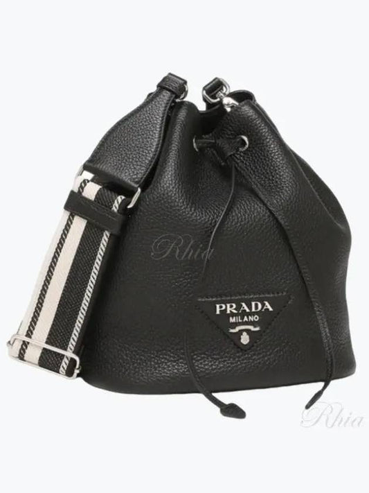 Logo Flo Leather Bucket Bag Black - PRADA - BALAAN 2