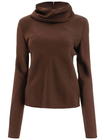 Draped High Neck Zipper Blouse Brown - JIL SANDER - BALAAN 1