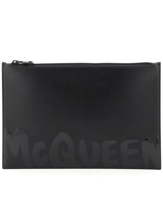 Logo Print Clutch Bag Black - ALEXANDER MCQUEEN - BALAAN 1