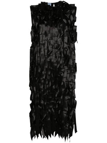 Bow Sable Midi Dress Black - PRADA - BALAAN 1