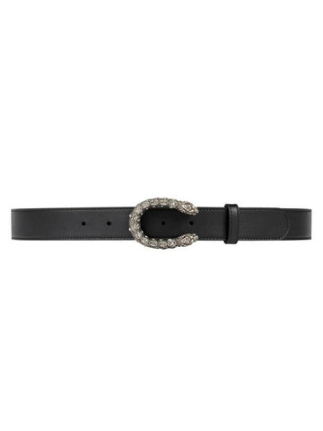 Dionysus Crystal Buckle Leather Belt Black - GUCCI - BALAAN 1