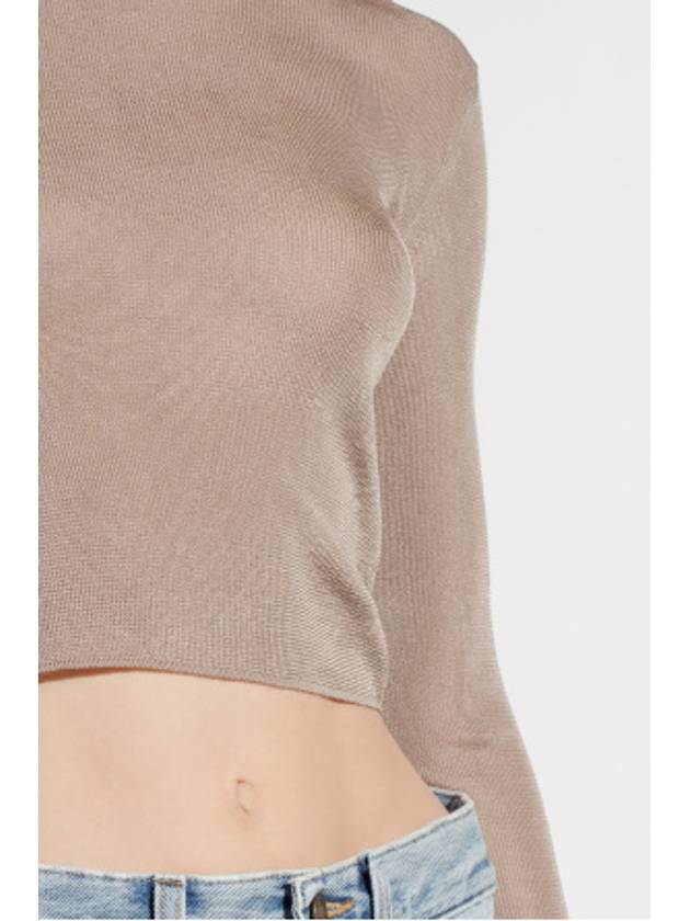 Rib Detail Viscose Crop Long Sleeve T-Shirt Pink - SAINT LAURENT - BALAAN 5