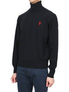 Men's Heart Logo Wool Turtleneck Black - AMI - BALAAN 4