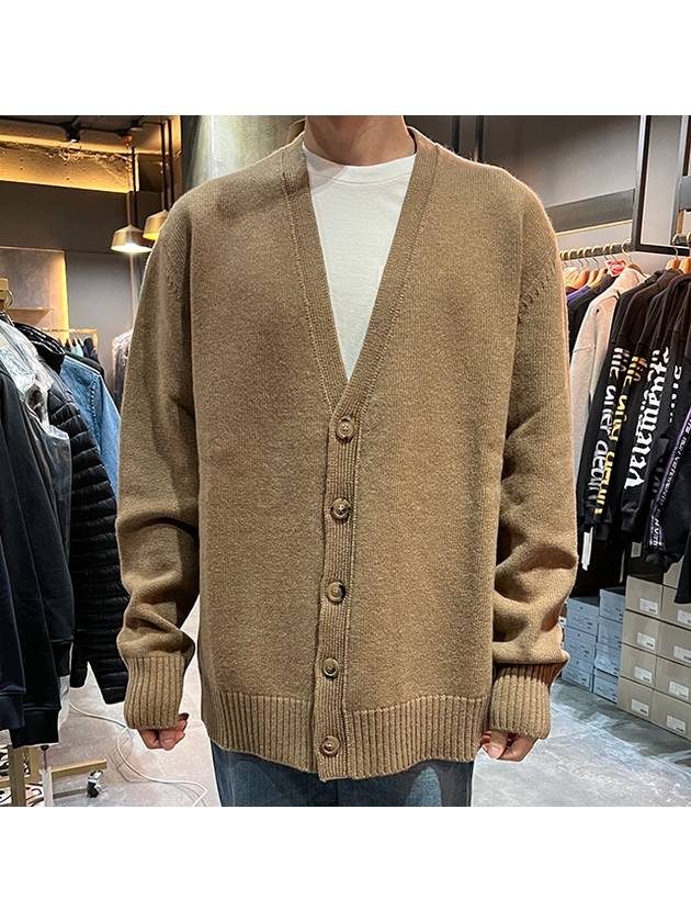 Back Stitch Logo Wool V-Neck Cardigan Camel - MAISON MARGIELA - BALAAN 3