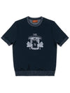 Men's I4SN05NV Utopia Vintage Jacquard Short Sleeve Knit Navy - IOEDLE - BALAAN 2