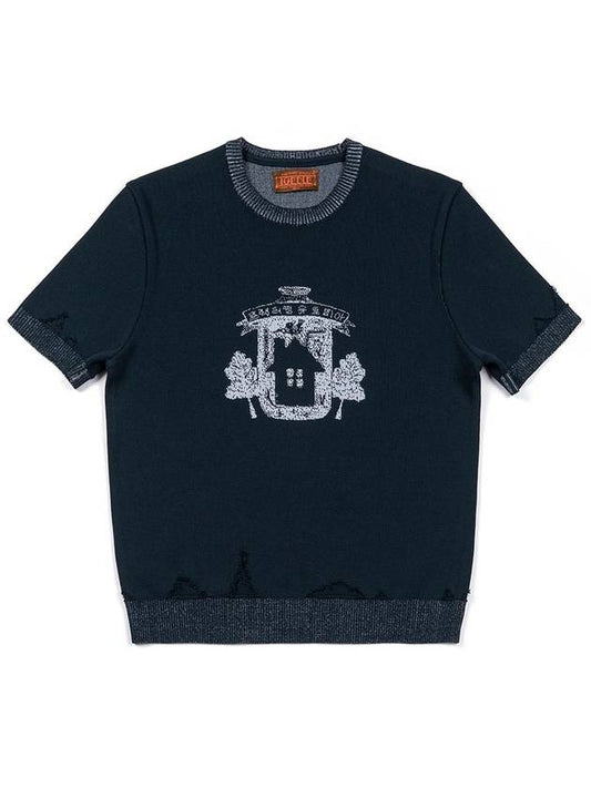 Men's I4SN05NV Utopia Vintage Jacquard Short Sleeve Knit Navy - IOEDLE - BALAAN 2